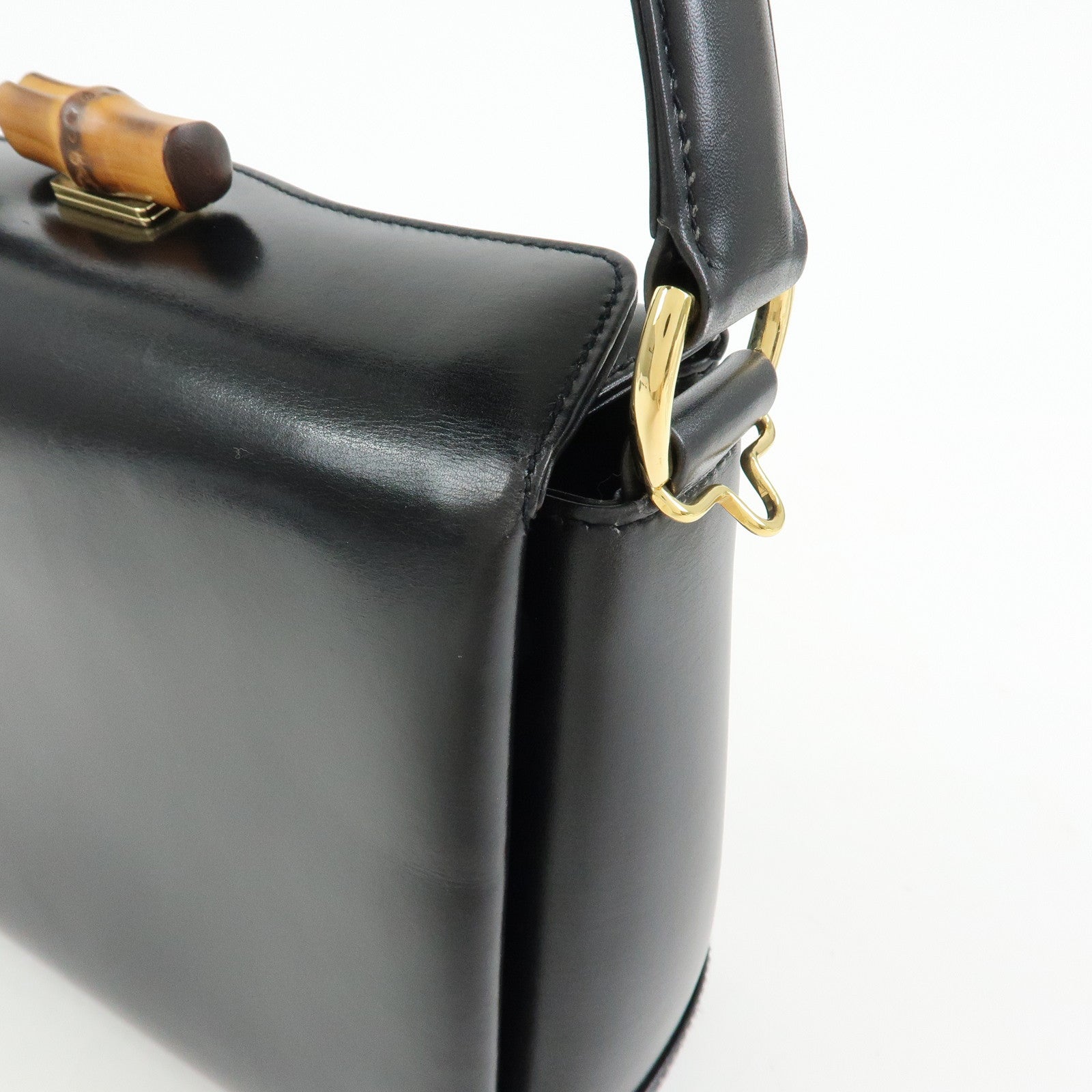 GUCCI Bamboo Leather Hand Bag Shoulder Bag Black 000・33・0175