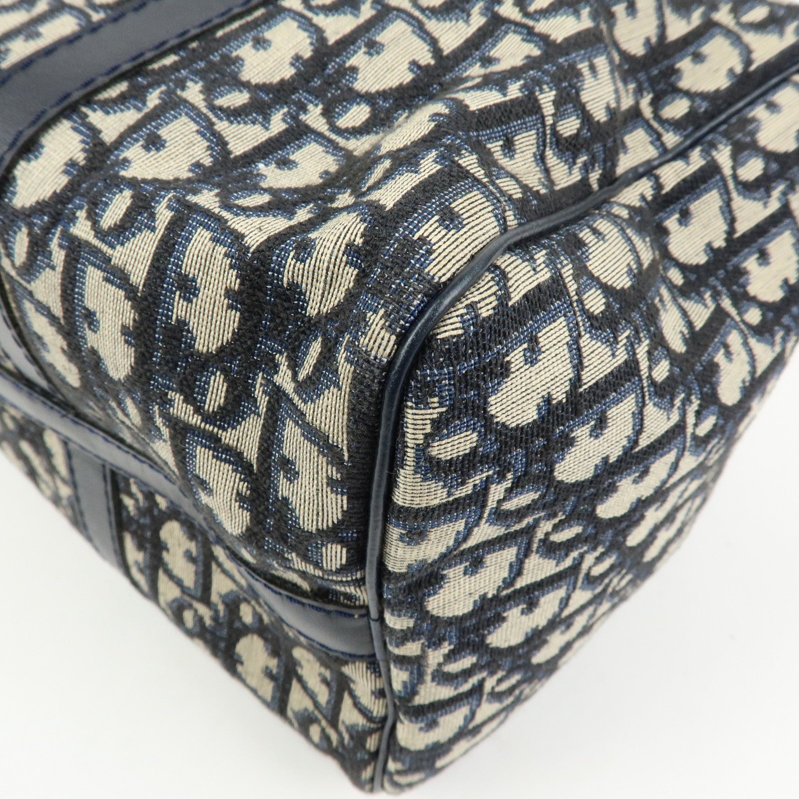 Christian Dior Trotter Jacquard Leather Boston Bag Hand Bag Navy