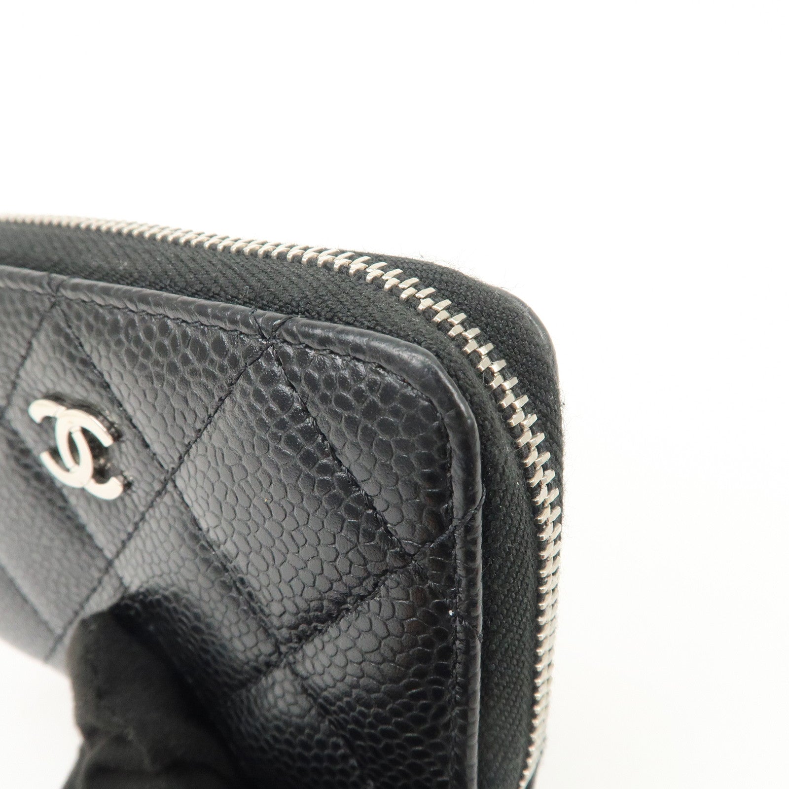 CHANEL Matelasse Caviarskin Coin Case Black Silver Hardware