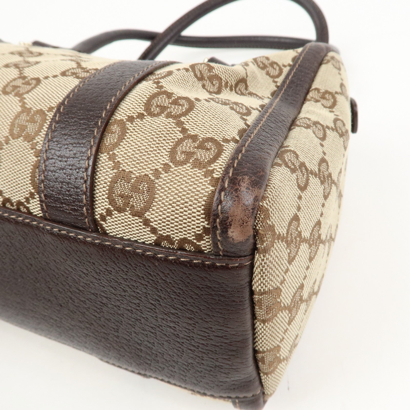 GUCCI Abbey GG Canvas Leather Mini Boston Bag Brown Beige 130942