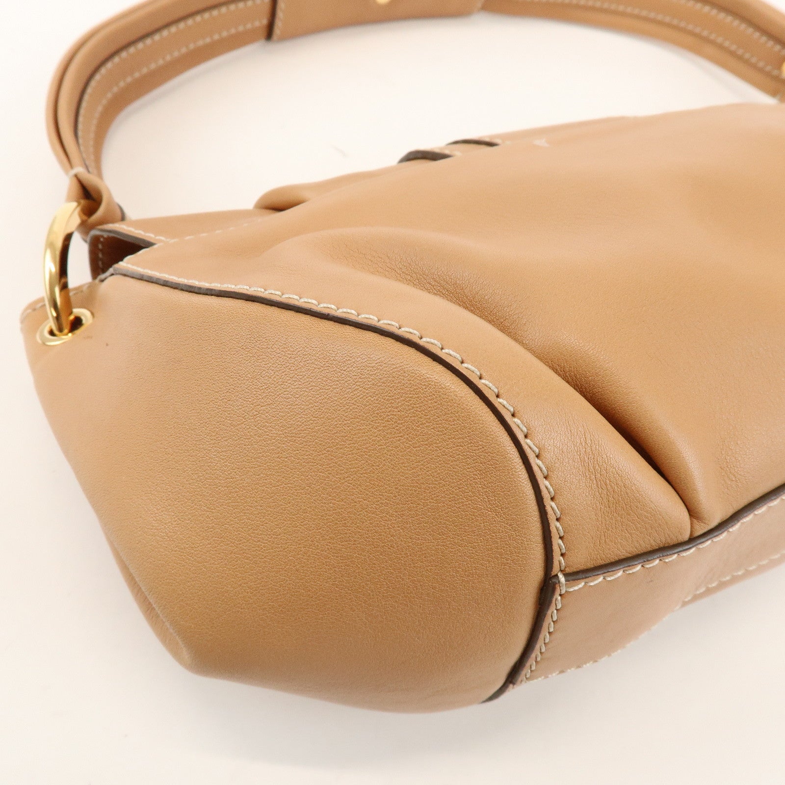 TOD'S Leather Hand Bag Shoulder Bag Circle Lock Light Brown
