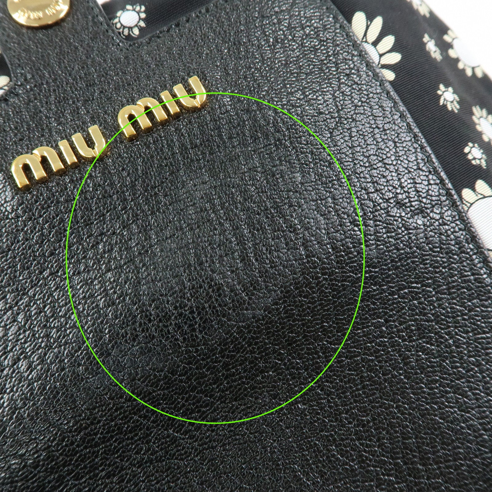 MIU MIU Nylon Leather Tote Bag Eco Bag Hand Bag Flower Print Black