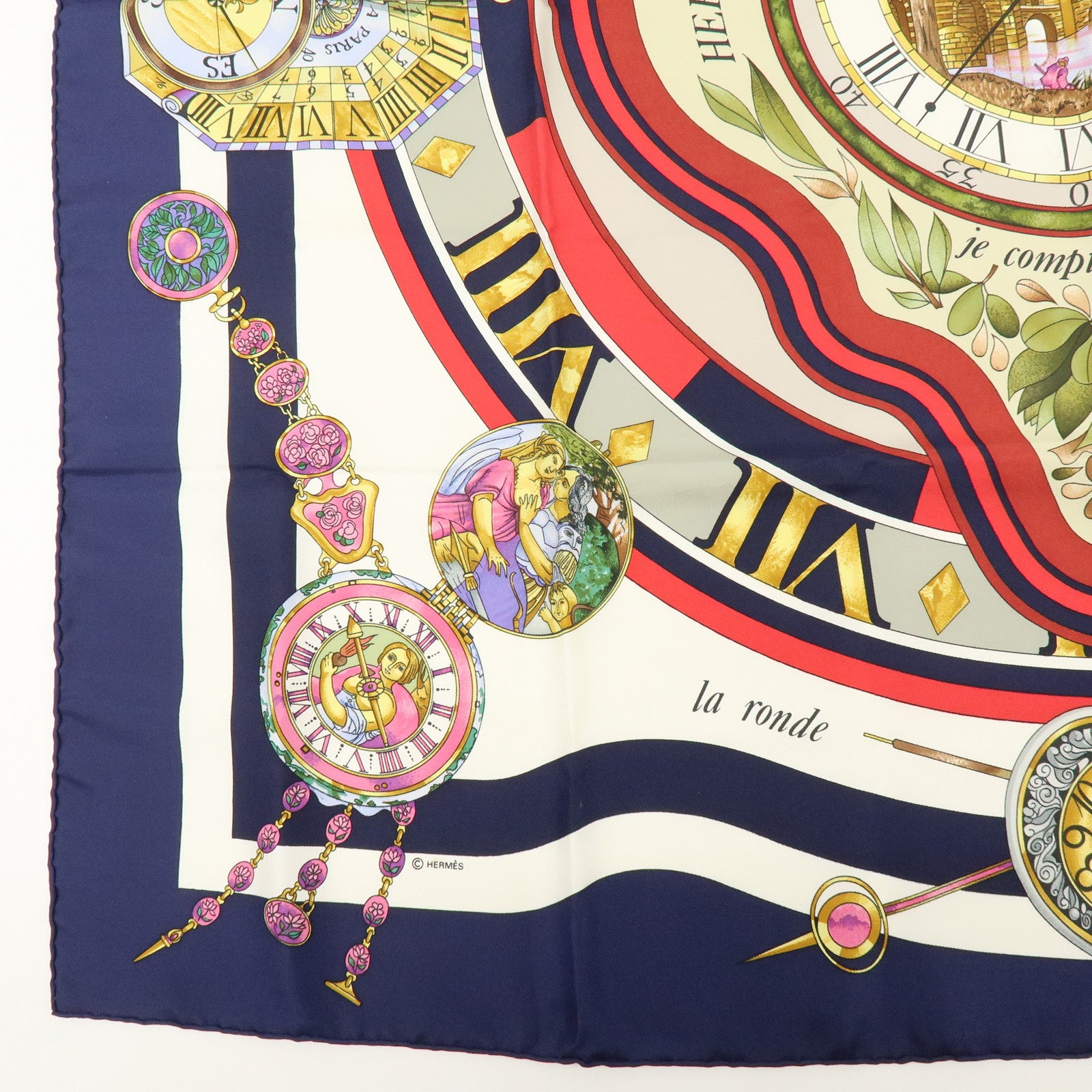 HERMES Carre90 Silk100% Parmi les fleurs je compte les heures Scarf