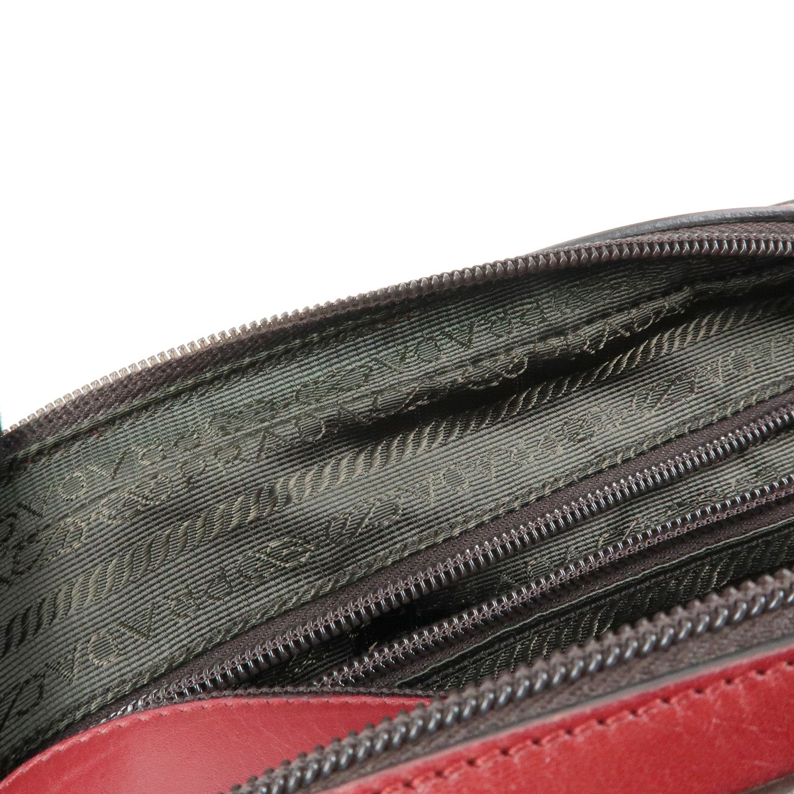 PRADA Leather Bicolor Hand Bag Mini Boston Bag Red Brown