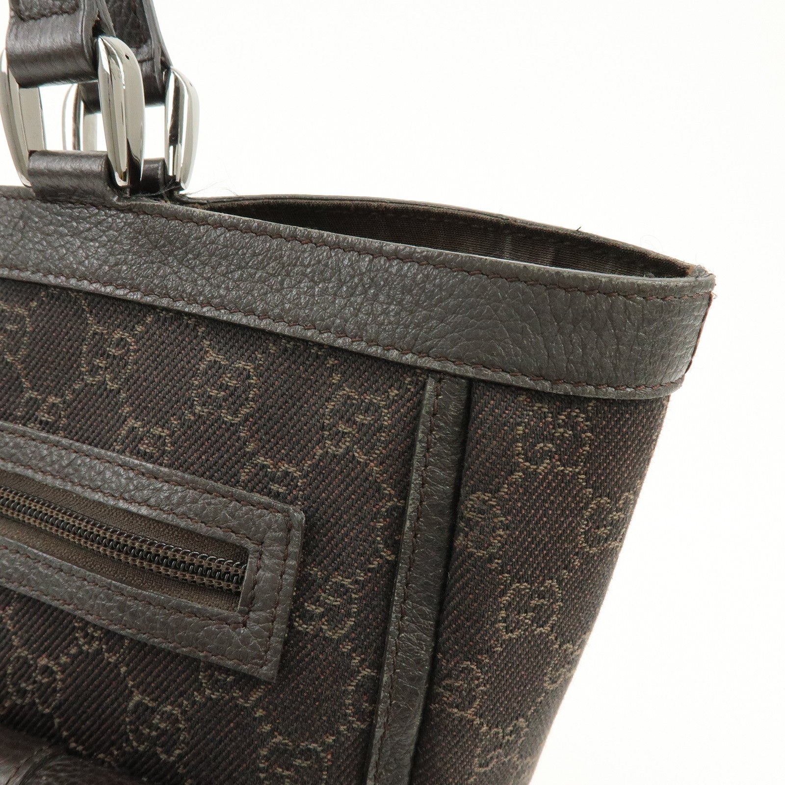 GUCCI Abbey GG Canvas Leather Tote Bag Hand Bag Brown 268639