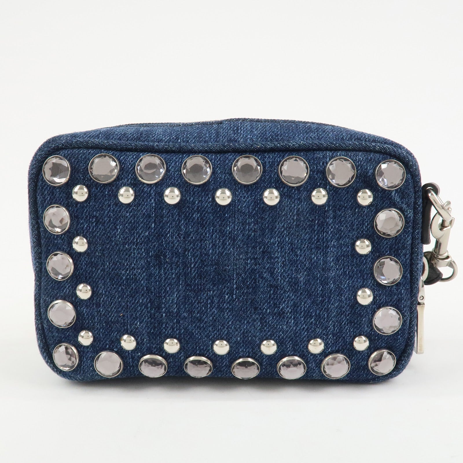 PRADA Logo Denim Leather Mini Shoulder Bag Camera Bag 1N1674