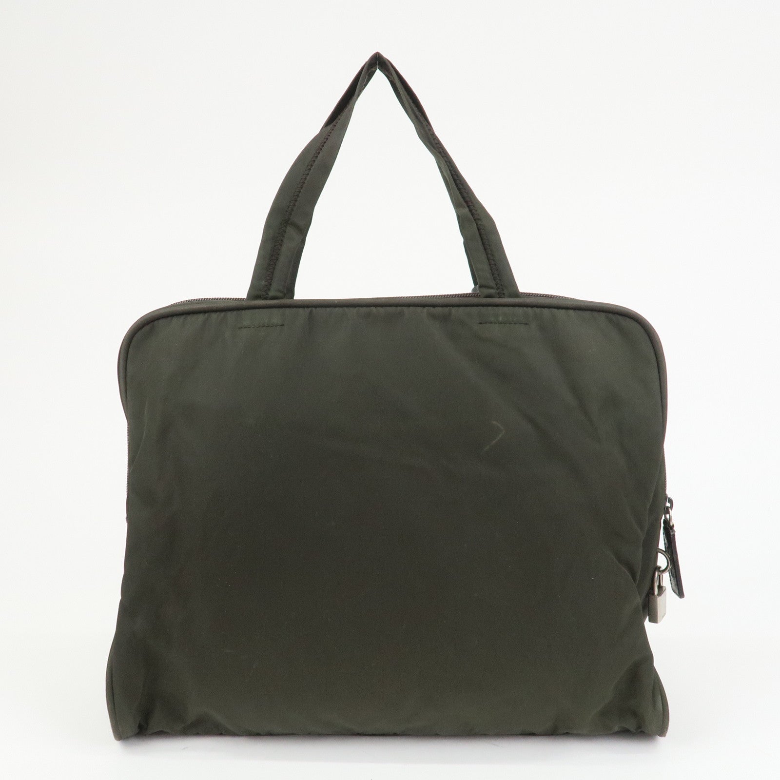 PRADA Triangle Logo Nylon Brief Case Tote Bag Khaki B8493