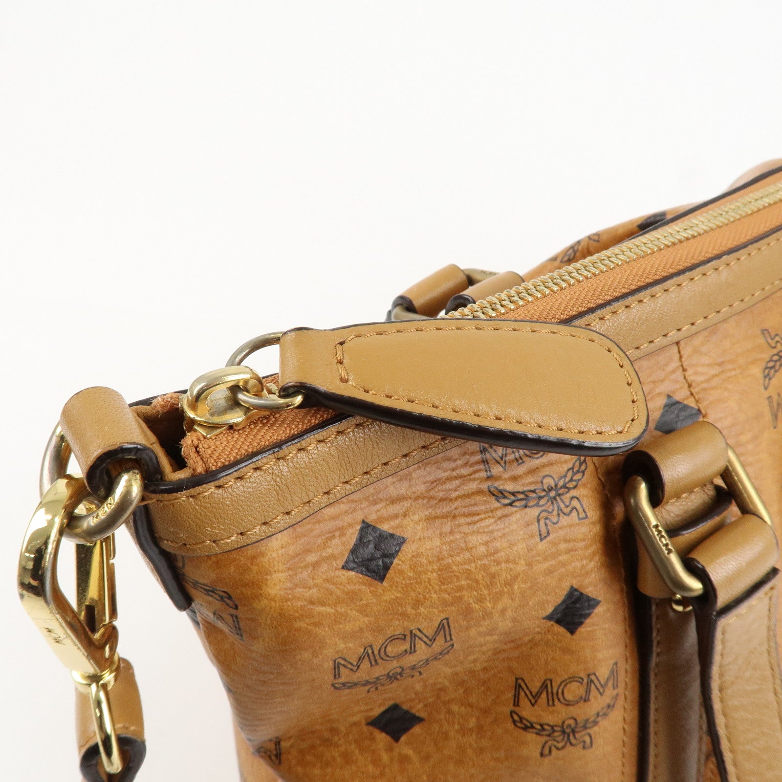 MCM Visetos Leather 2Way Shoulder Bag Tote Bag Brown Used