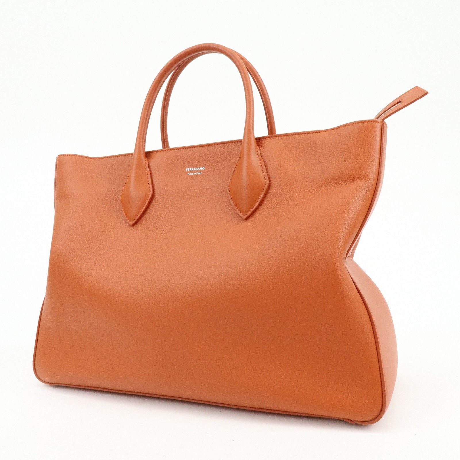 Ferragamo Logo Leather Tote Bag Hand Bag Orange