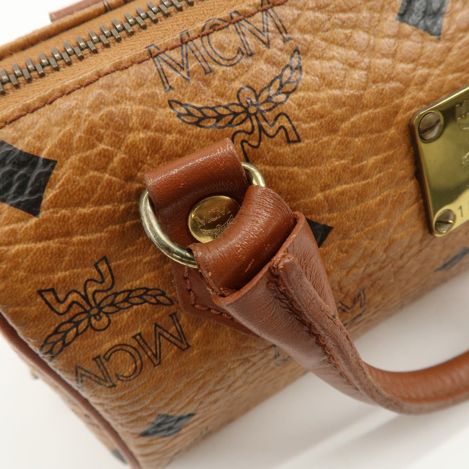 MCM Visetos Leather 2Way Bag Mini Boston Bag Shoulder Bag Brown