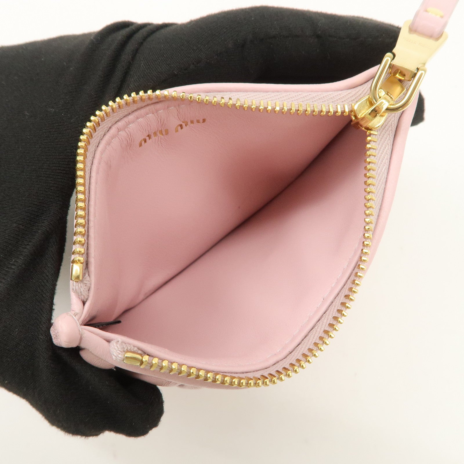MIU MIU Matelasse Leather Fragment Case Card Case Pink 5MB060