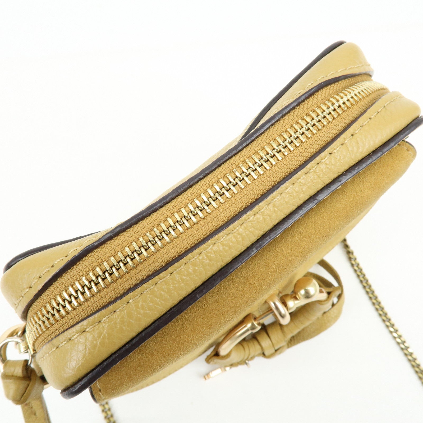 Chloe See by Chloe Leather Suede Chain Shoulder Bag Beige