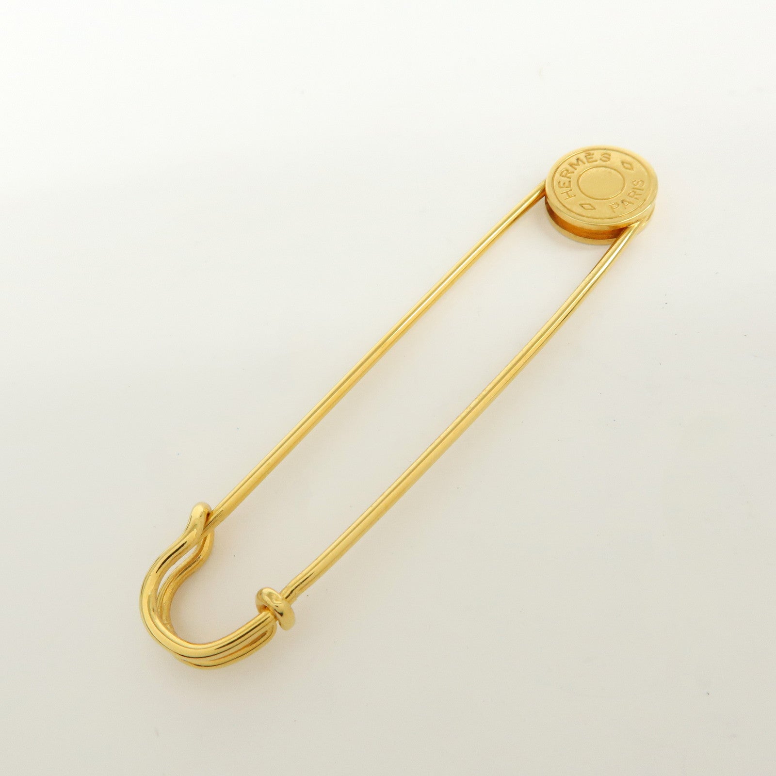 HERMES Sellier Set of 2 Metal Pin Brooch Gold