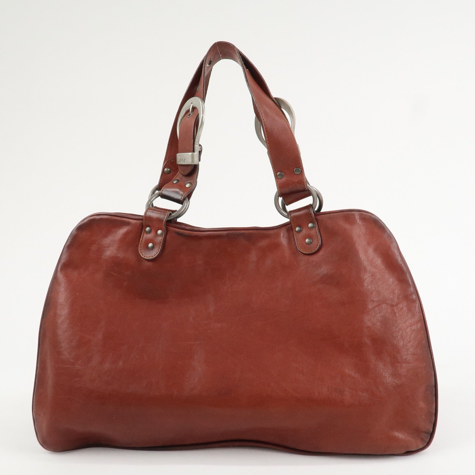 Christian Dior Gaucho Leather Saddle Bag Shoulder Bag Red Brown Used