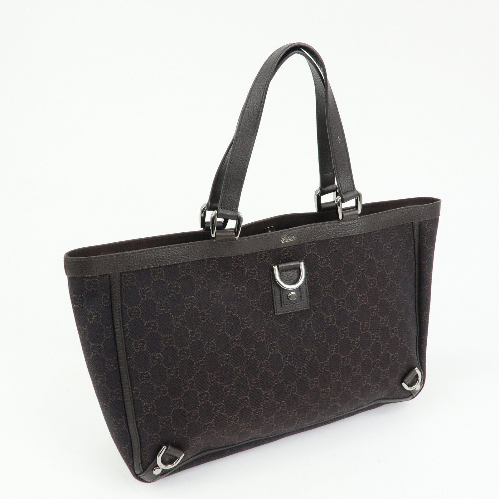 GUCCI Abbey GG Denim Leather Tote Bag Hand Bag Dark Brown 293580