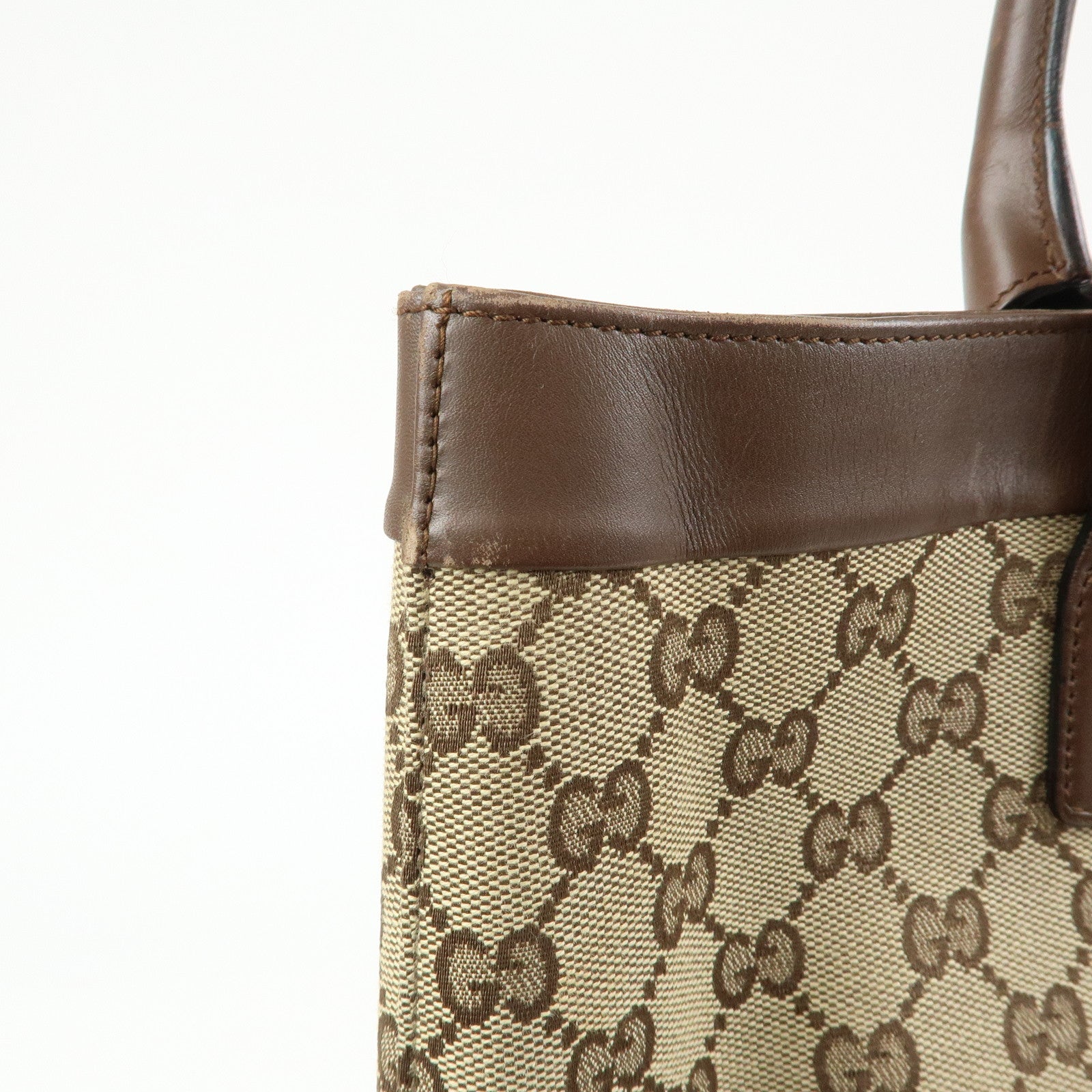 GUCCI GG Canvas Leather Tote Bag Hand Bag Beige Brown 002・1121