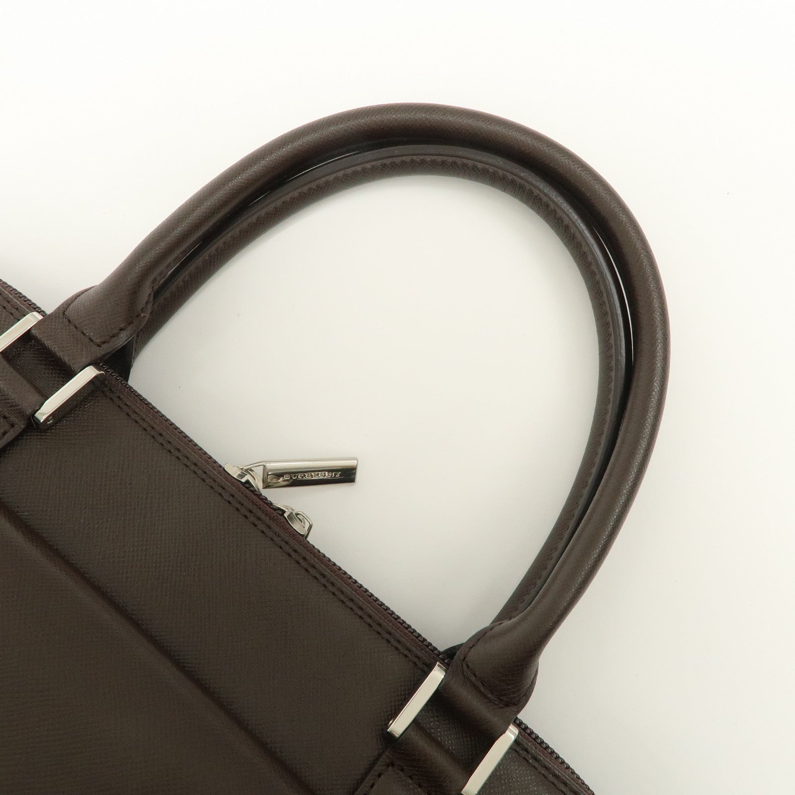 BURBERRY Logo Leather Hand Bag Brown