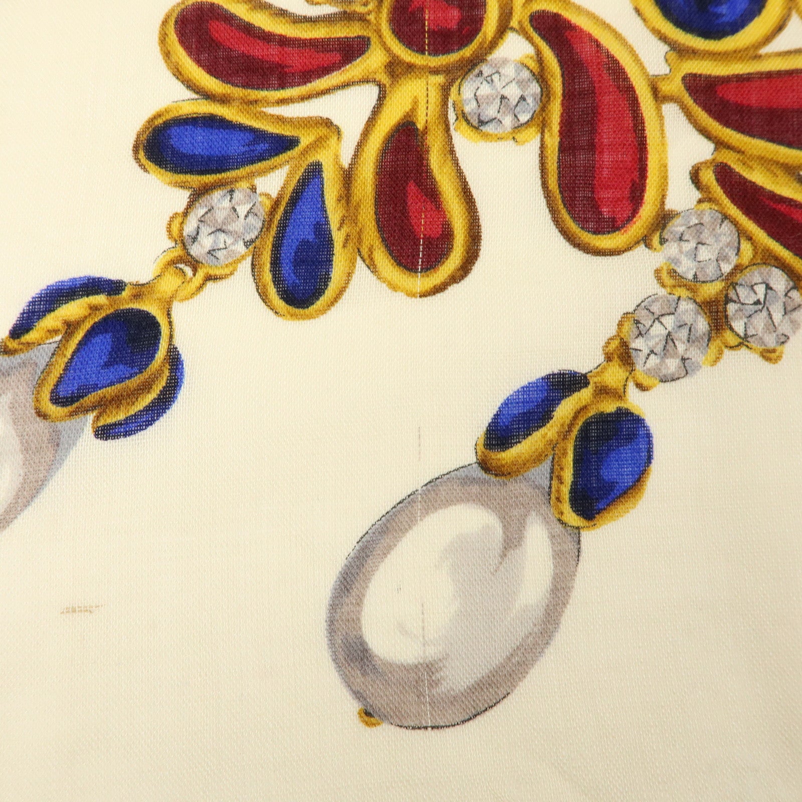 CHANEL Wook Silk Jewlry Pattern Scarf Beige Gold Red Blue