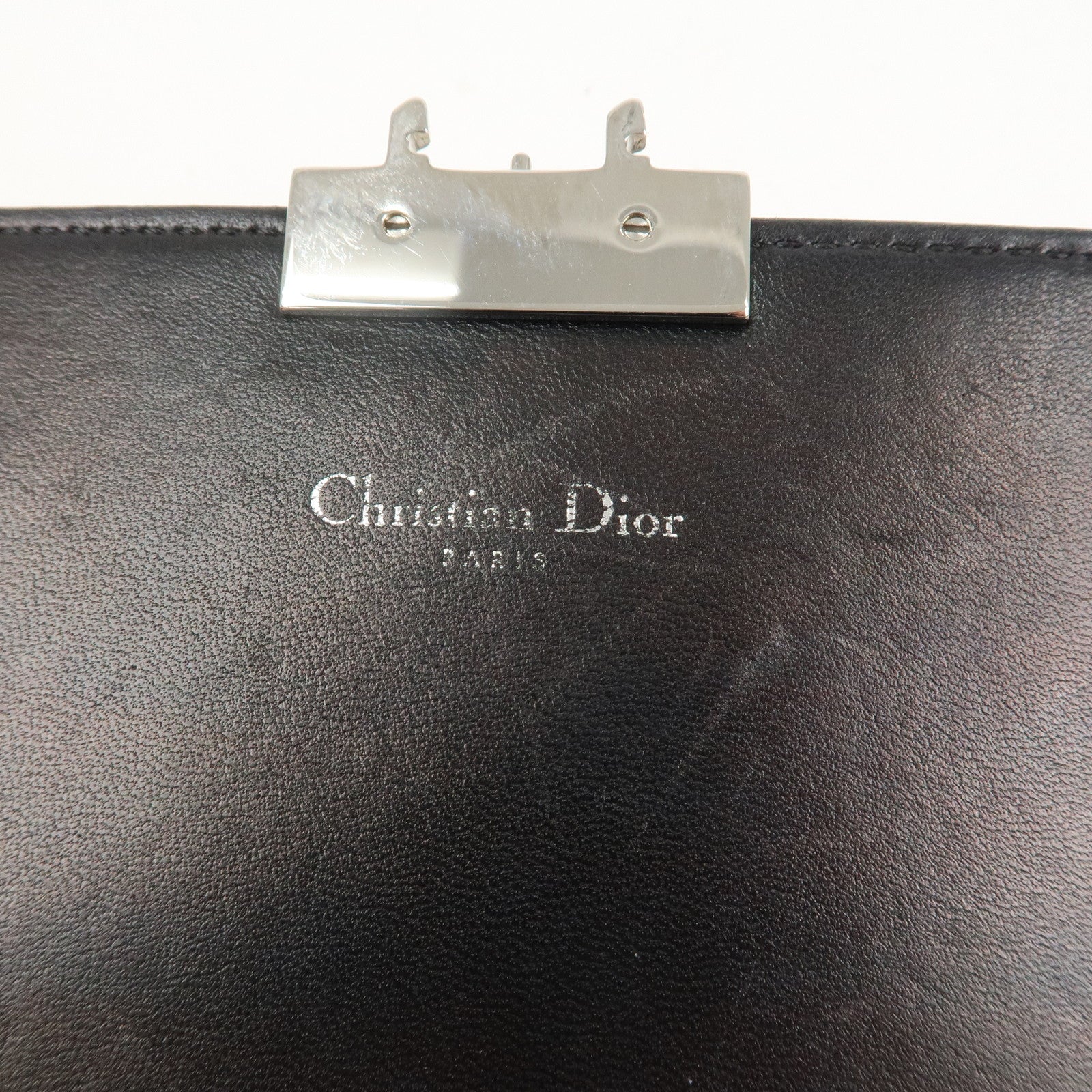 Christian Dior Leather Chain Shoulder Bag Heart Embroidery Black