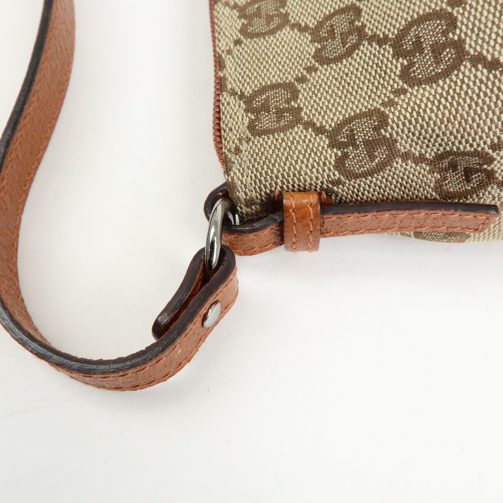 GUCCI GG Canvas Leather Mini Hand Bag Pouch Beige Brown 103399