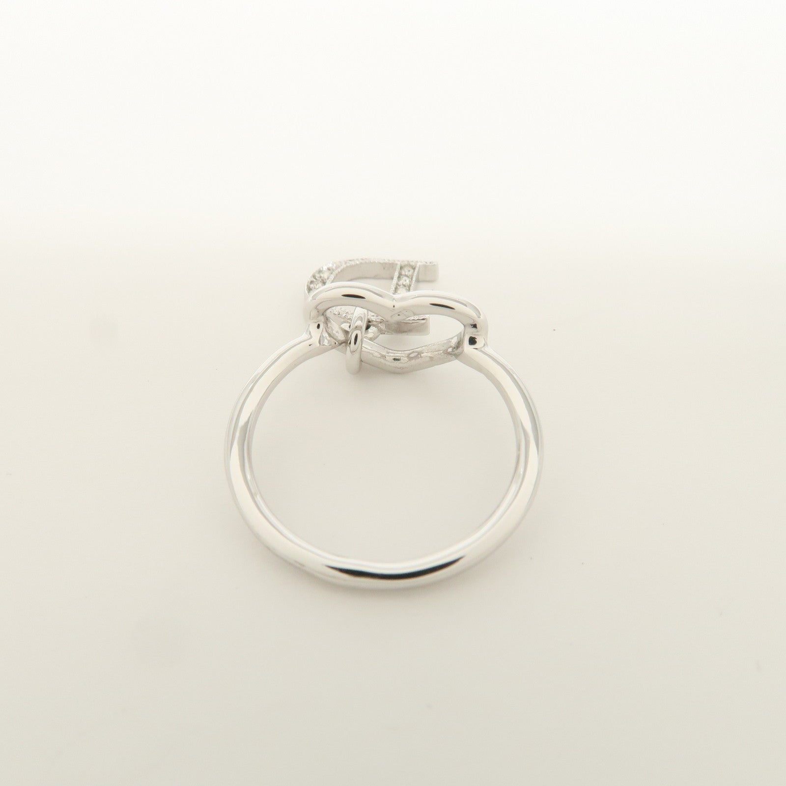 Christian Dior D Logo Heart Metal Ring Silver US 6