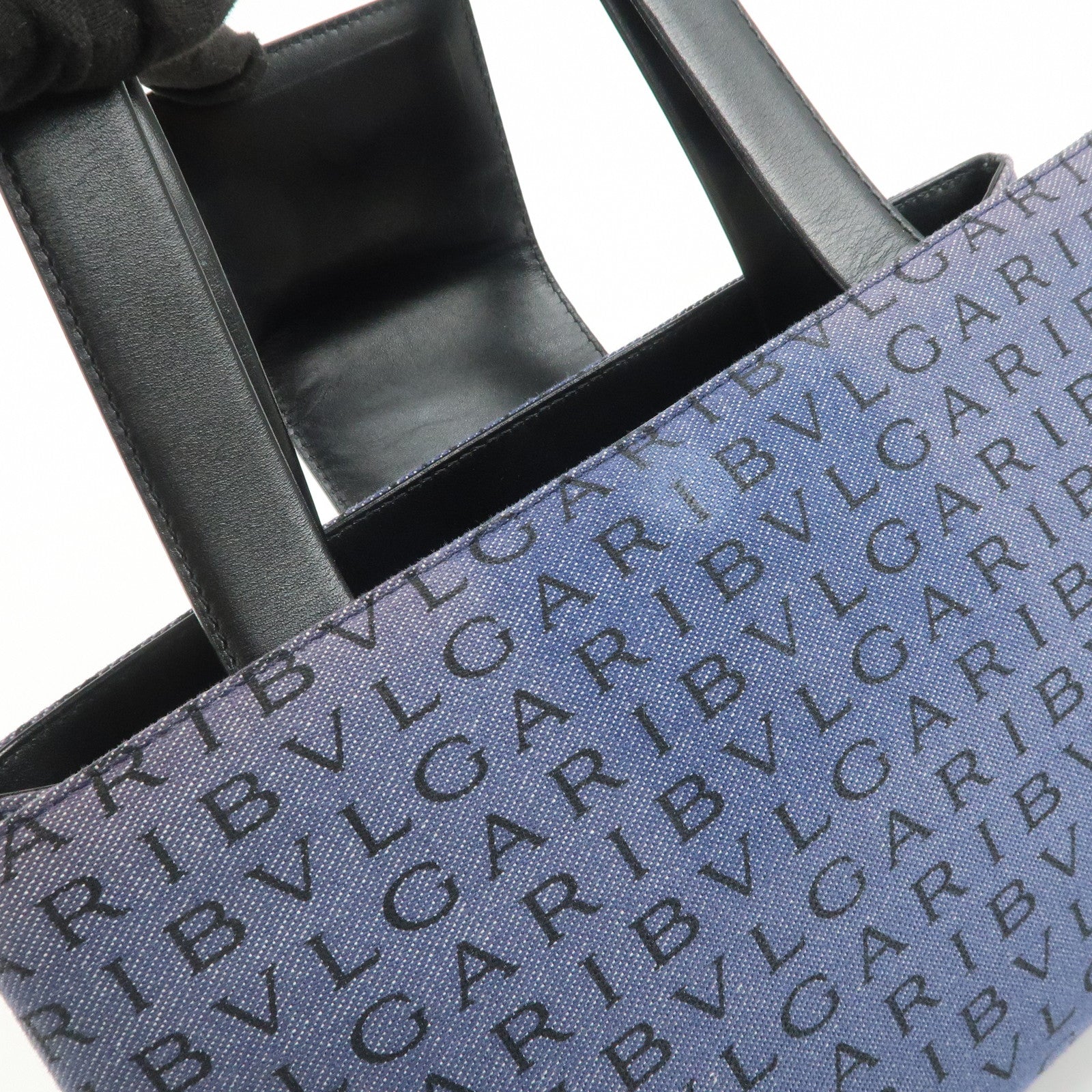 BVLGARI Logo Mania Denim Leather Shoulder Bag Hand Bag Blue Black