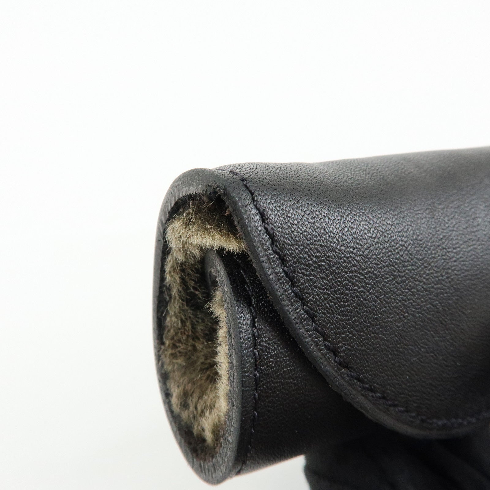 HERMES Leather Fur Shoes Polishing Glove Black