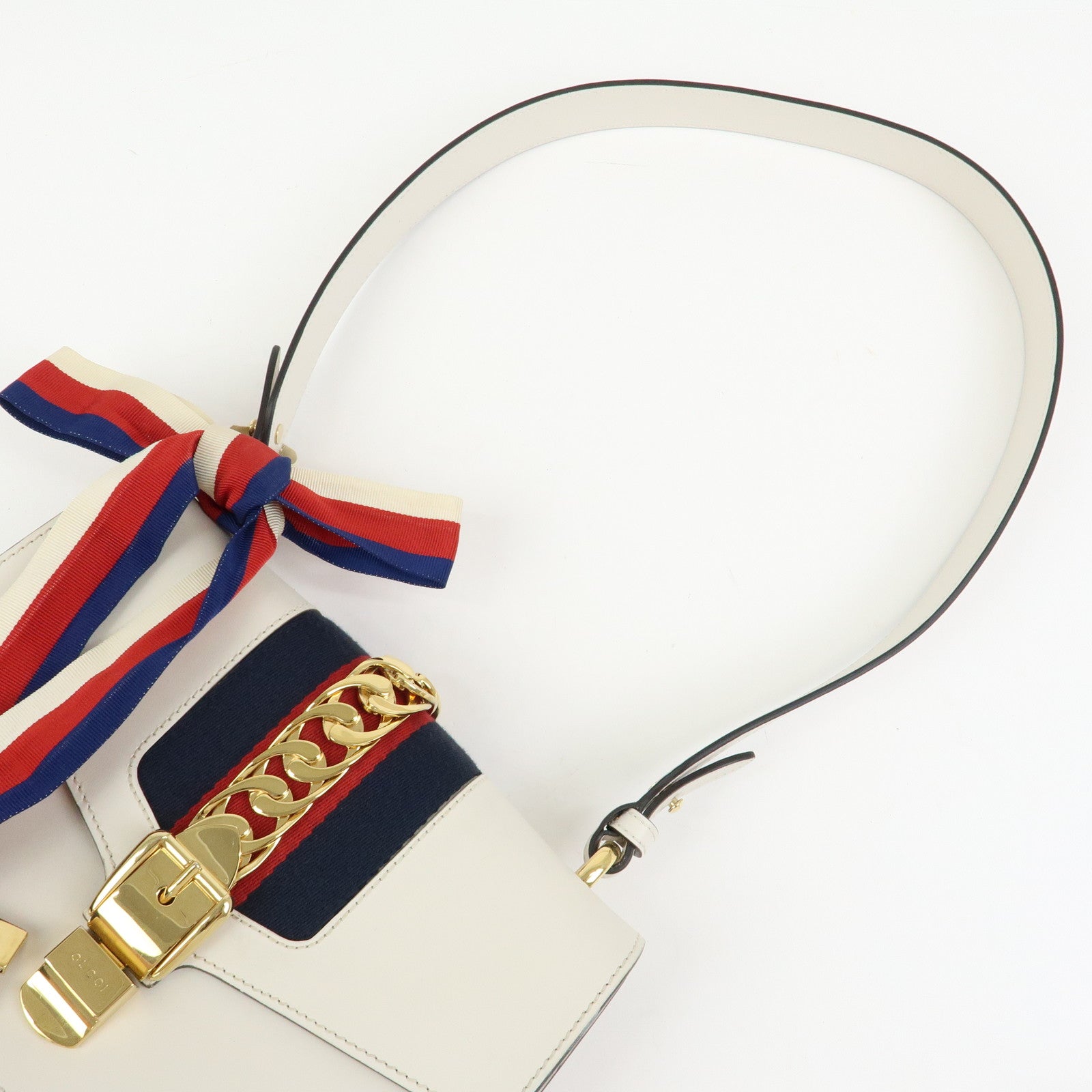 GUCCI Sylvie Sherry Leather Shoulder Bag Crossbody Bag Ivory 421882