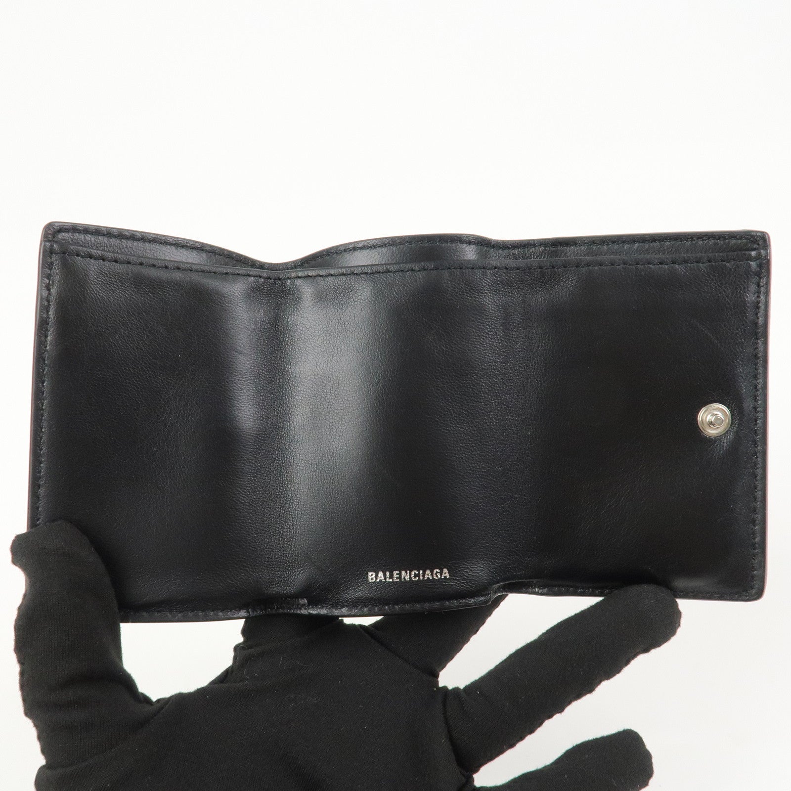 BALENCIAGA Everyday Leather Compact Tri-fold Compact Wallet Black