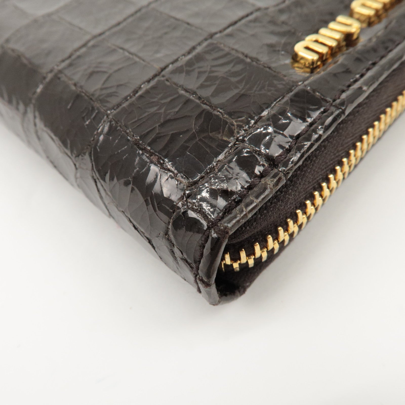 MIU MIU Logo Leather Agenda Panner Cover Gold HDW Black Used