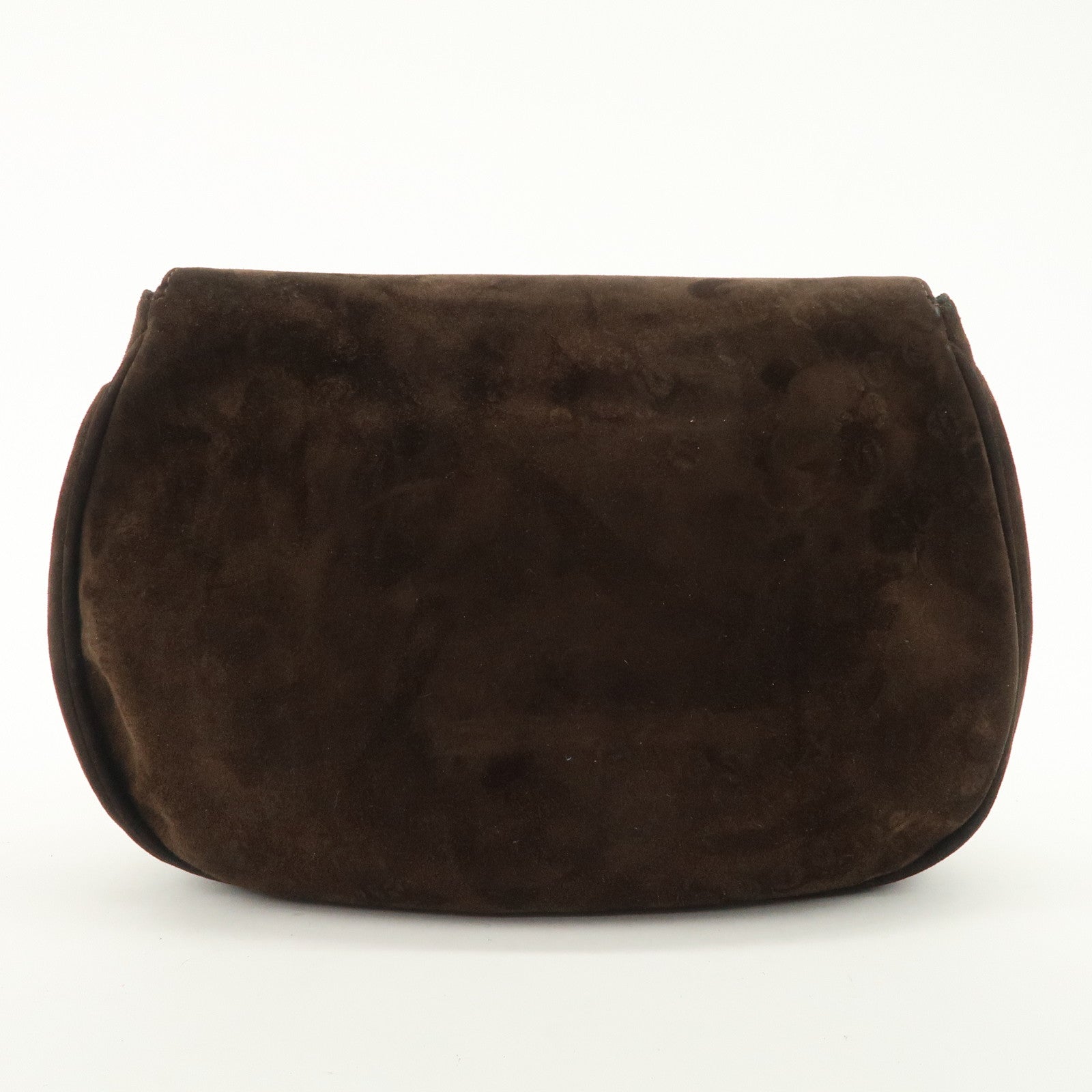 Ferragamo Suede Chain Shoulder Bag Dark Brown