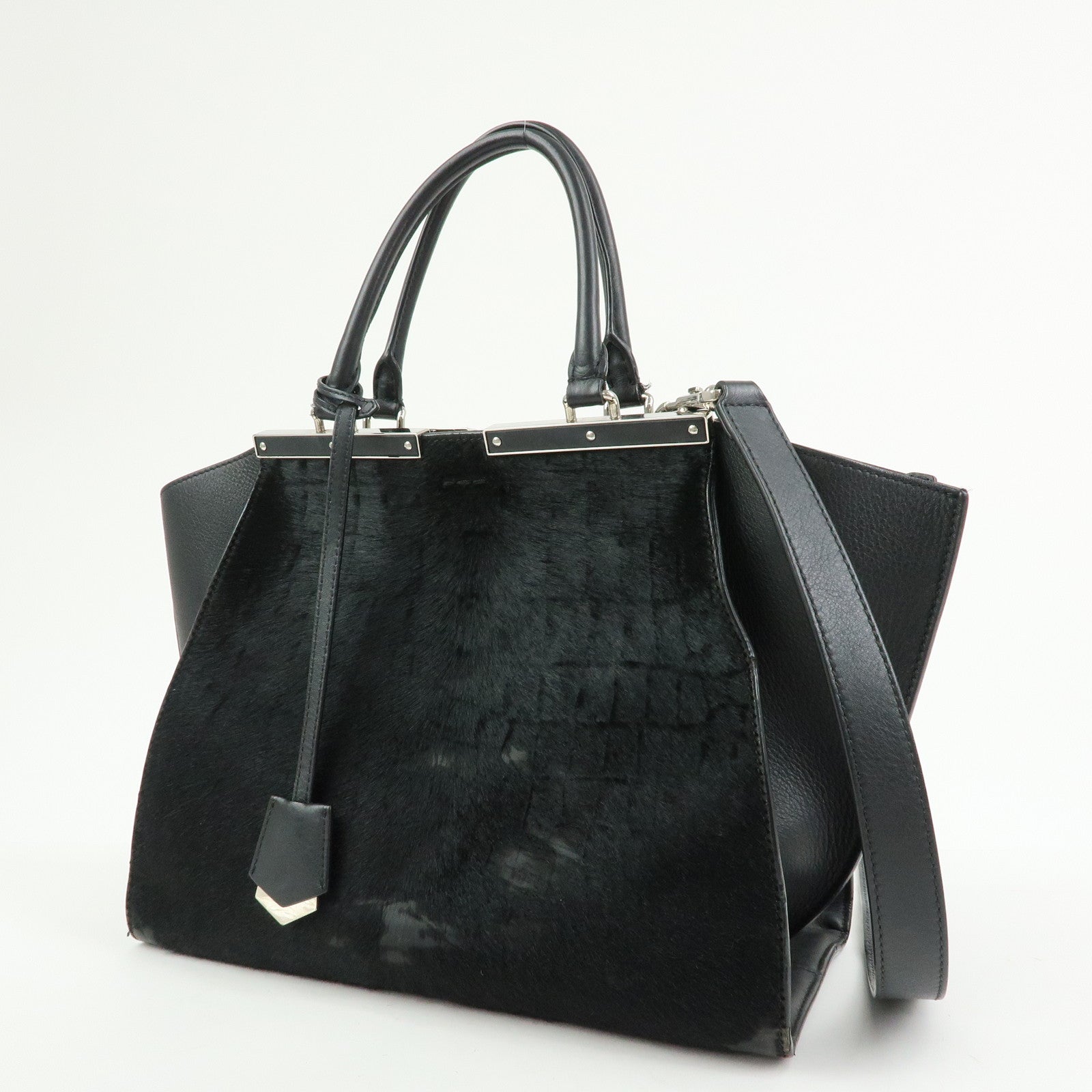 FENDI Trois Jours Leather Pony Hair 2Way Hand Shoulder Bag 8BH279