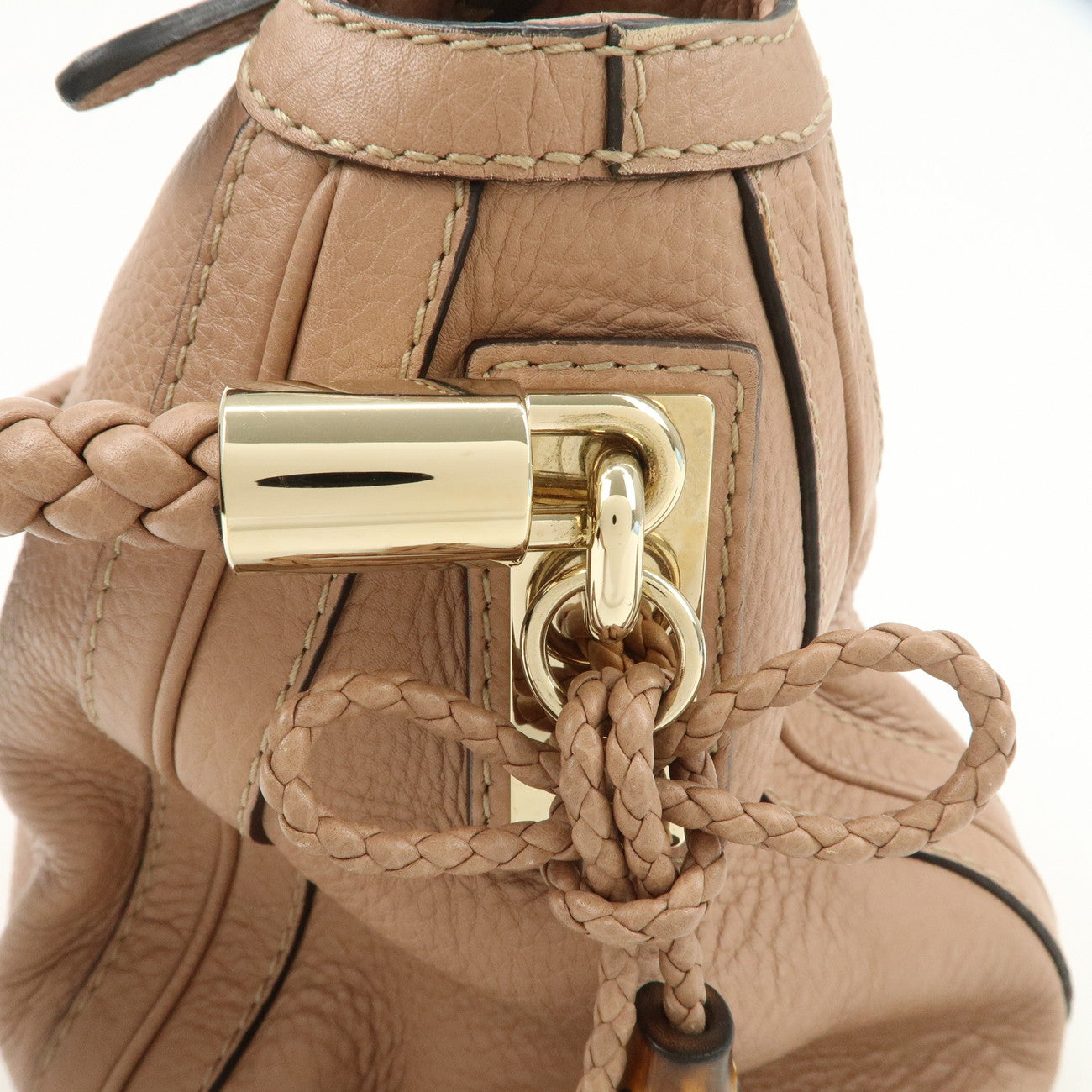 GUCCI Bamboo Leather Shoulder Bag Hand Bag Pink Gold 269949