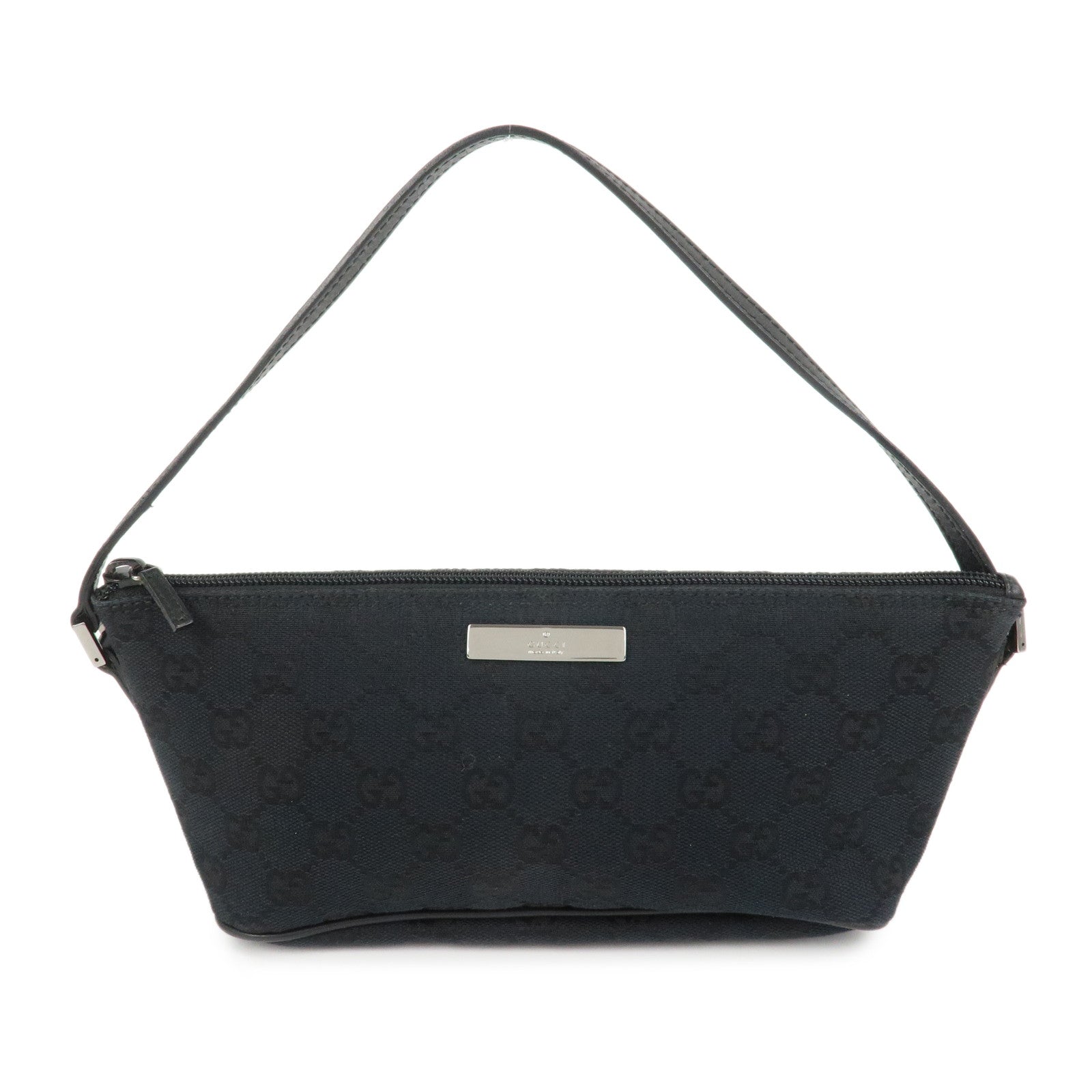 GUCCI GG Canvas Leather Accessory Pouch Hand Bag Black 039.1103