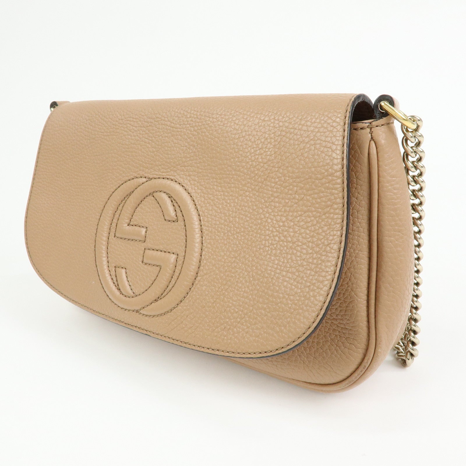 GUCCI SOHO Leather Chain Shoulder Bag Crossbody Bag Beige 536224