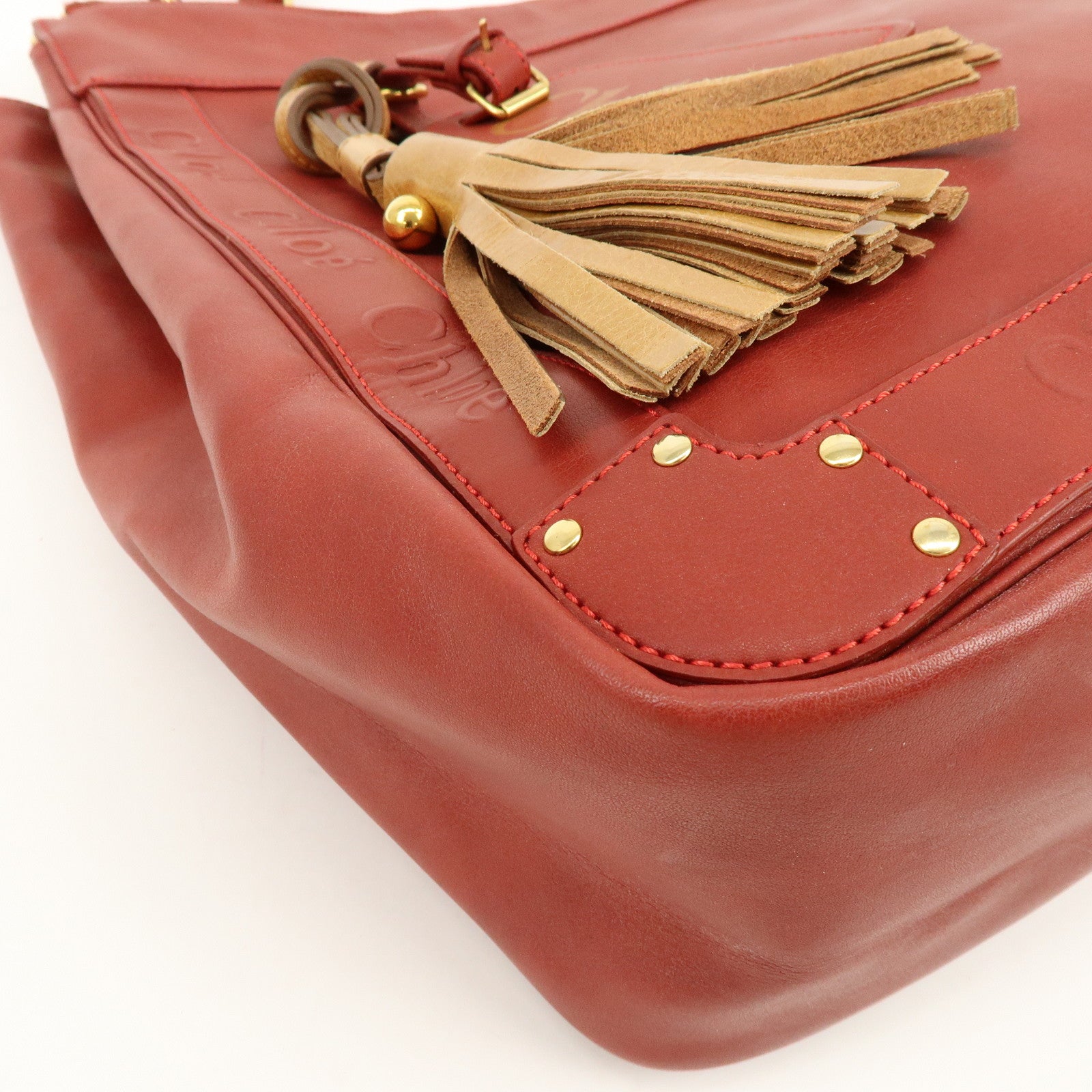 Chloe Eden Leather Shoulder Bag Hand Bag Tote Bag Red
