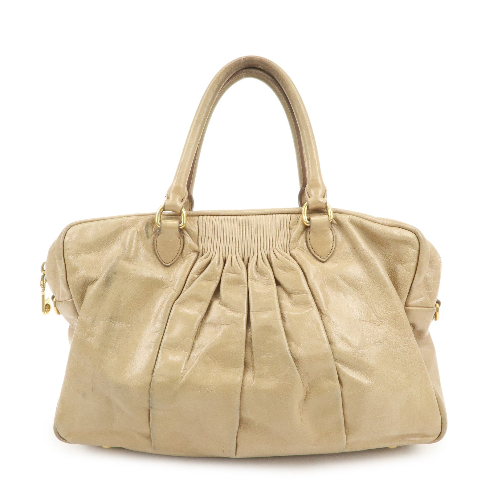MIU MIU Logo Leather 2Way Bag Hand Bag Light Brown RL0048