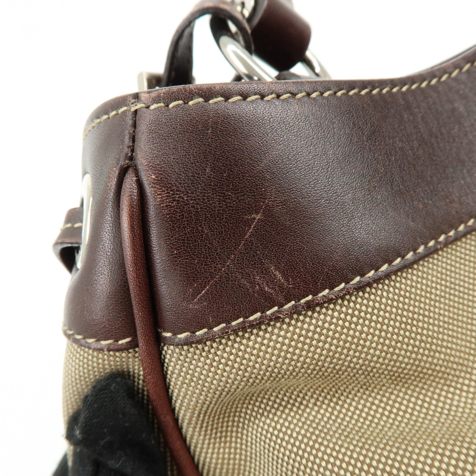 PRADA Logo Jacquard Canvas Embossed Leather Shoulder Bag BR3433