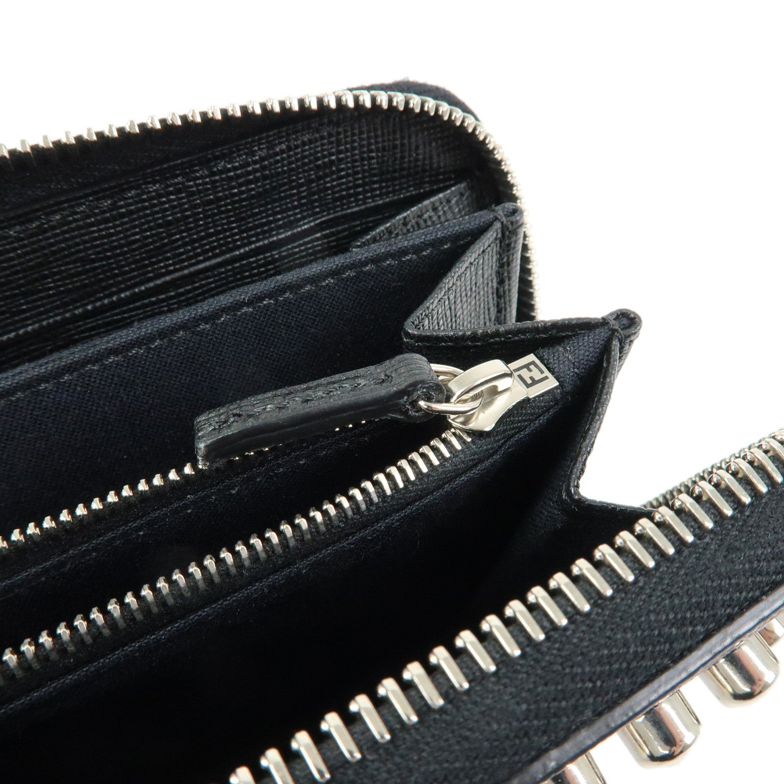 FENDI Leather Studs Zippy Long Wallet Black 8M0299