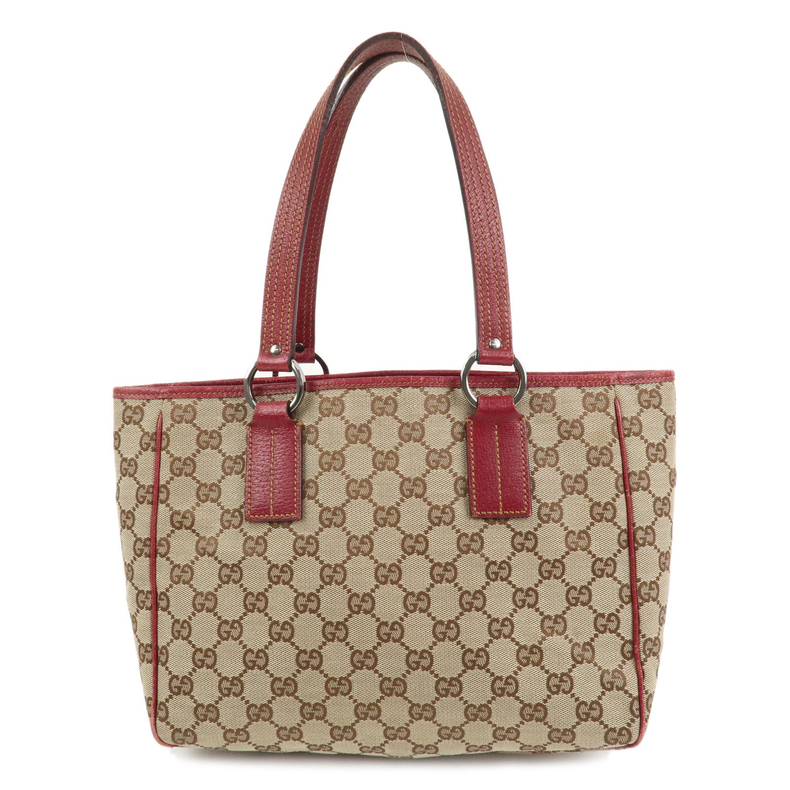 GUCCI GG Canvas Leather Hand Bag Tote Bag Beige Red 113019