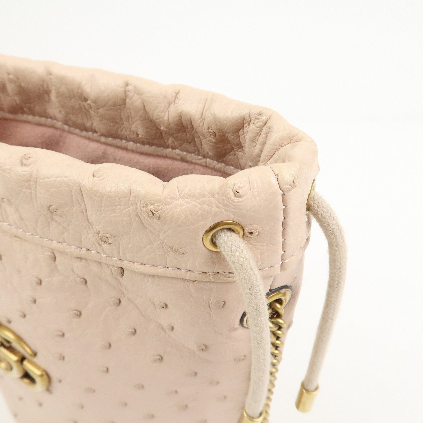 GUCCI GG Marmont Ostrich Leather Mini Bucket Chain Bag Ivory 575163