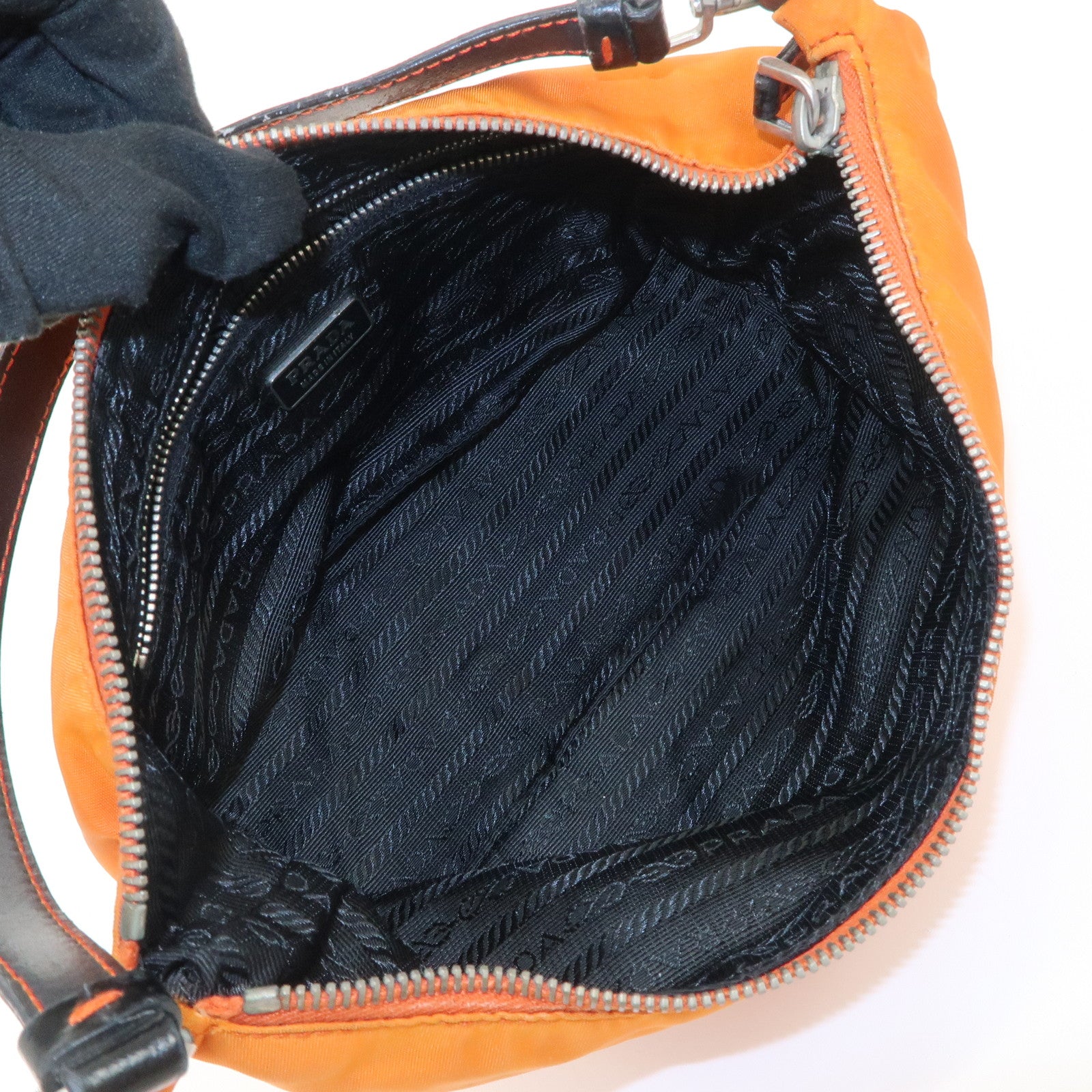 PRADA Triangle Logo Nylon Leather Shoulder Bag Orange BR1267