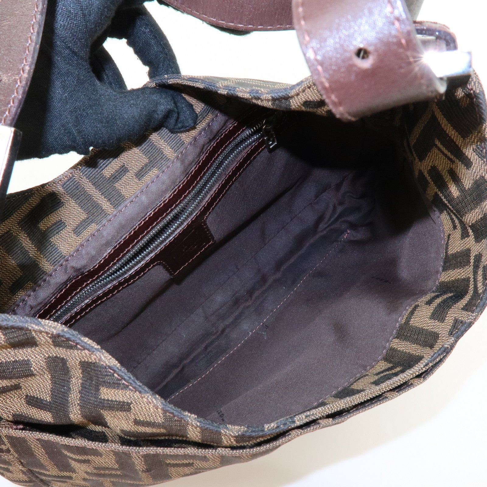 FENDI Zucca Canvas Shoulder Bag Hand Bag Brown Black 265690