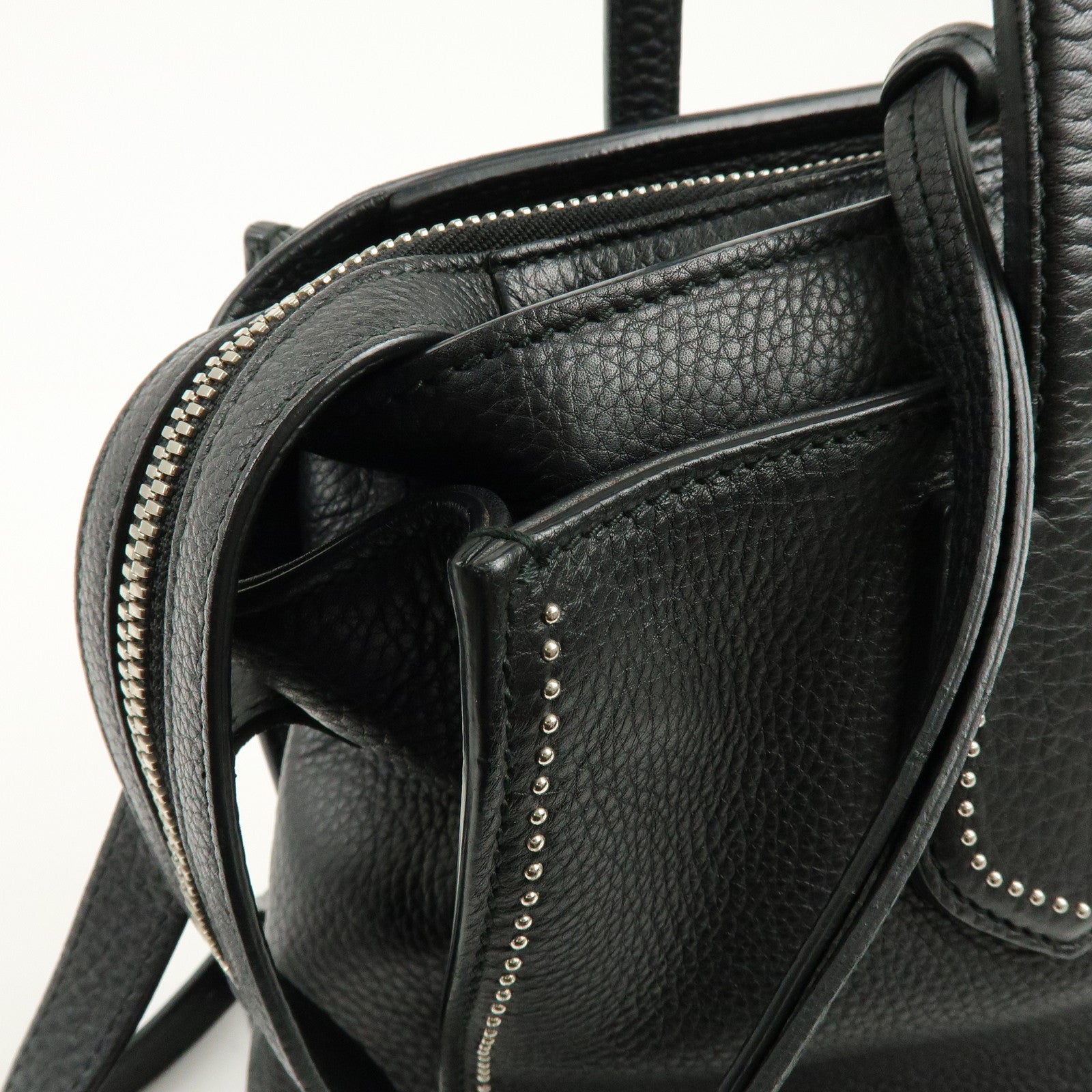 GUCCI Calf Leather Studs 2Way Hand Bag Shoulder Bag Black 370822
