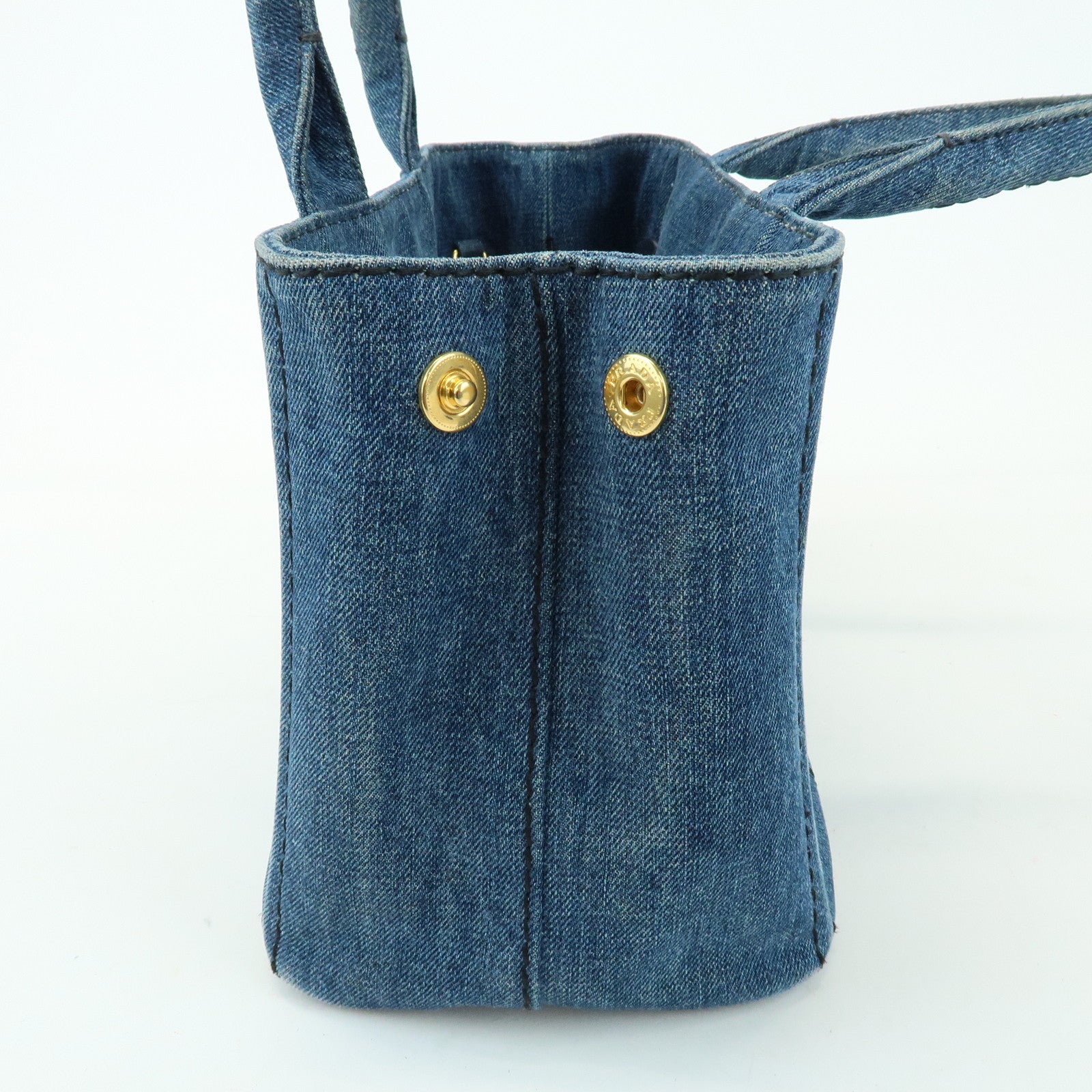 PRADA Triangle Logo Canapa Mini Denim 2Way Bag Hand Bag Blue 1BG439