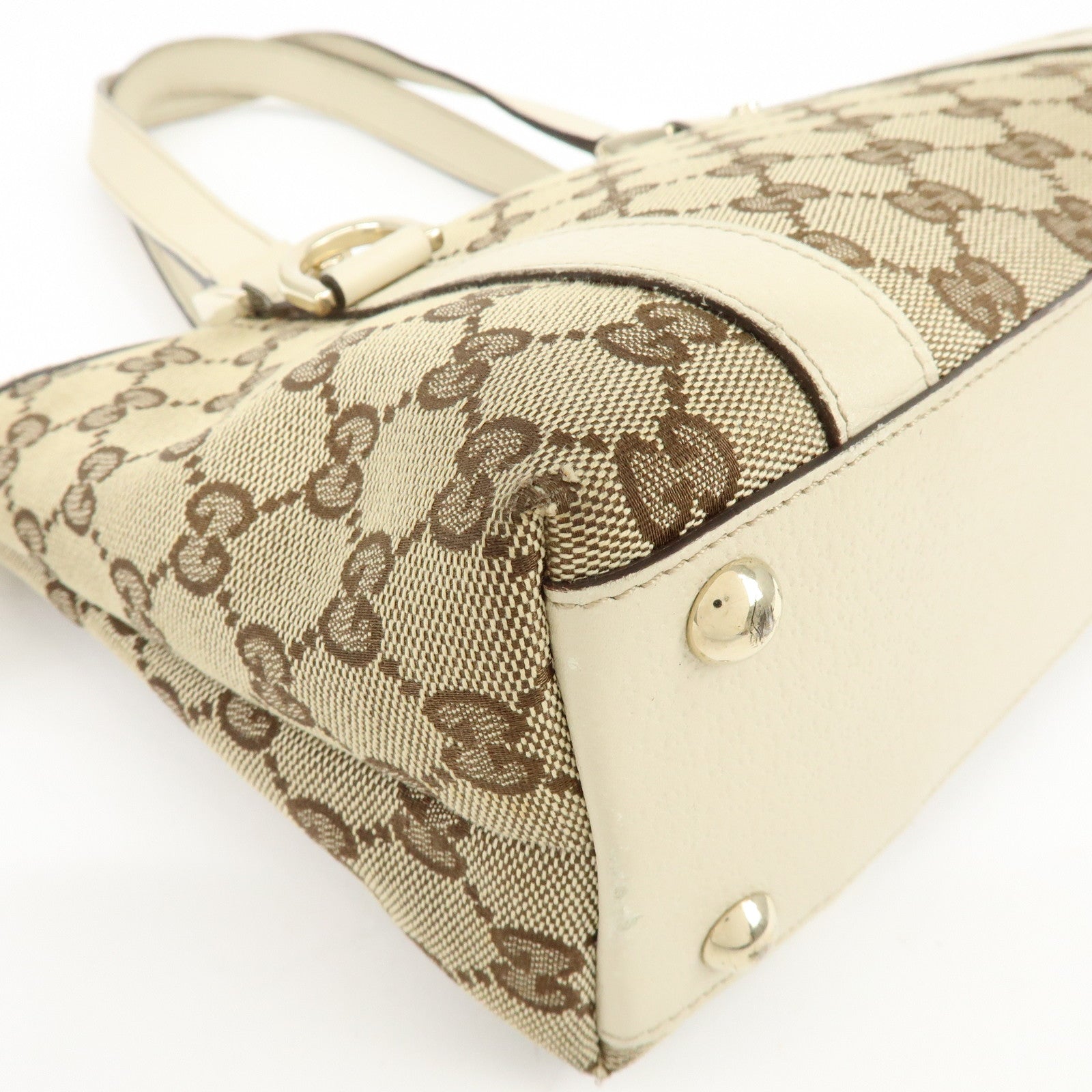 GUCCI Abbey GG Canvas Leather Tote Bag Hand Bag Beige Ivory 141471
