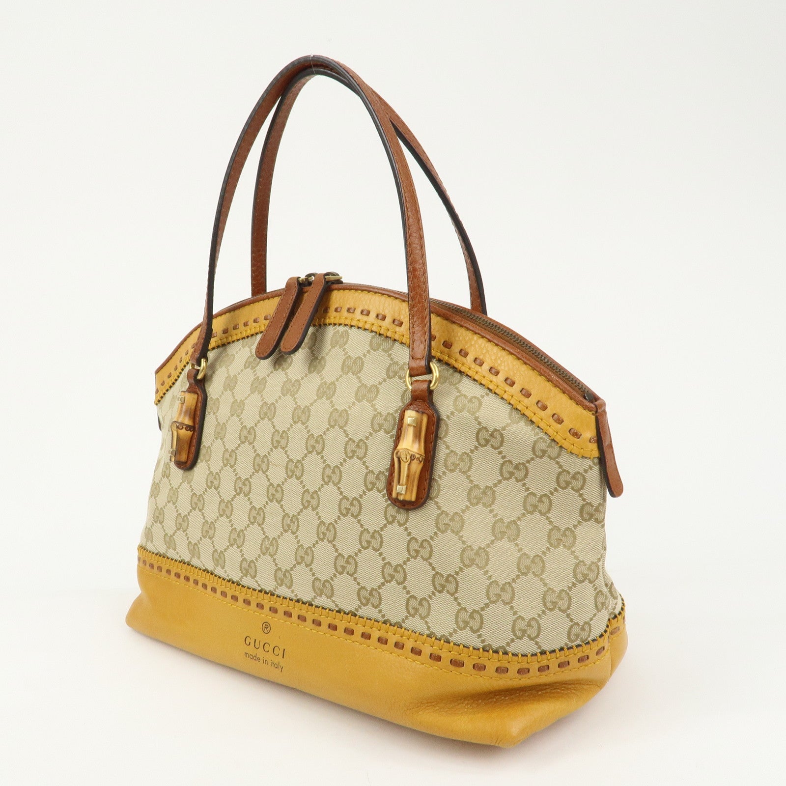 GUCCI Bamboo GG Canvas Leather Crafty Tote Bag Brown 339002