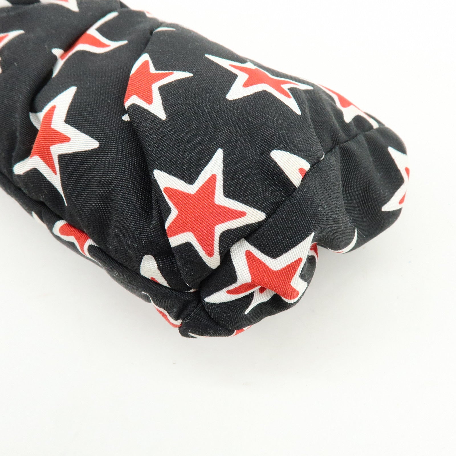 MIU MIU Nylon Clutch Bag Pouch Black Red Star Motif 5NE455