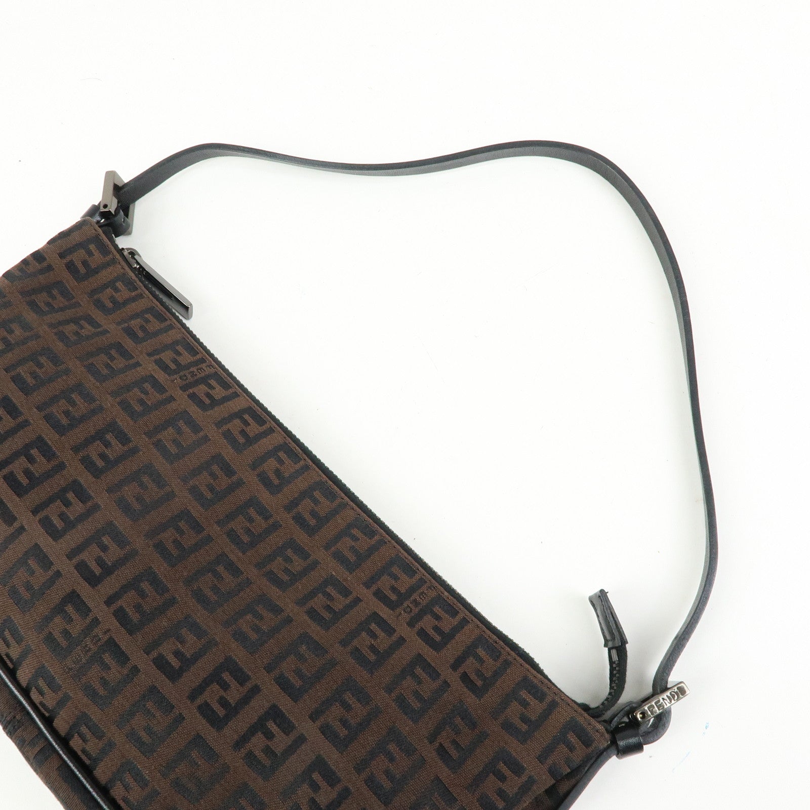 FENDI Zucchino Canvas Leather Hand Bag Brown Black 8BR1440