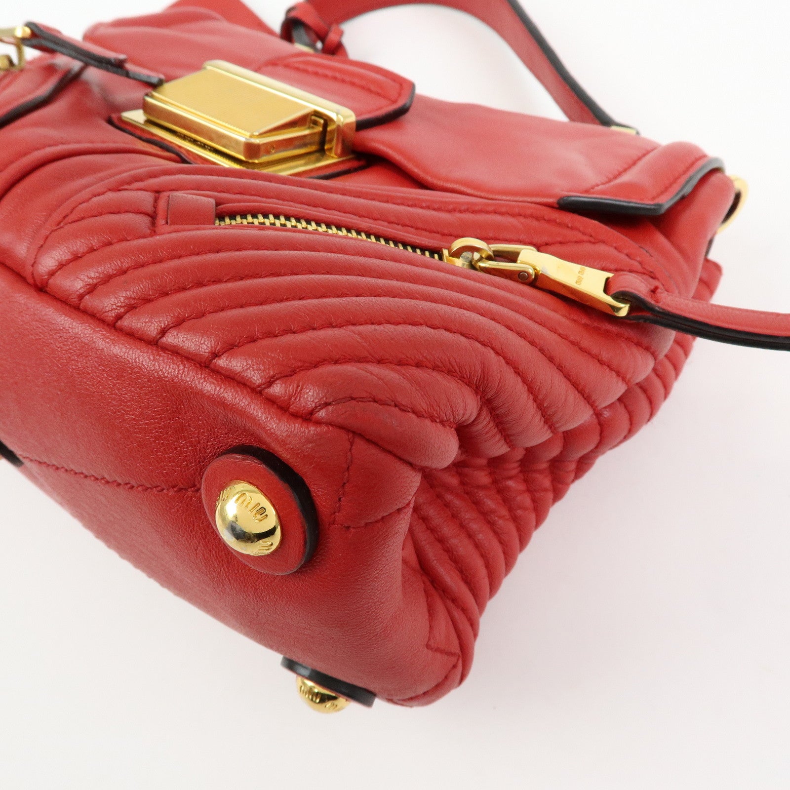 MIU MIU Leather 2Way Bag Hand Bag Shoulder Bag Crossbody Bag Red